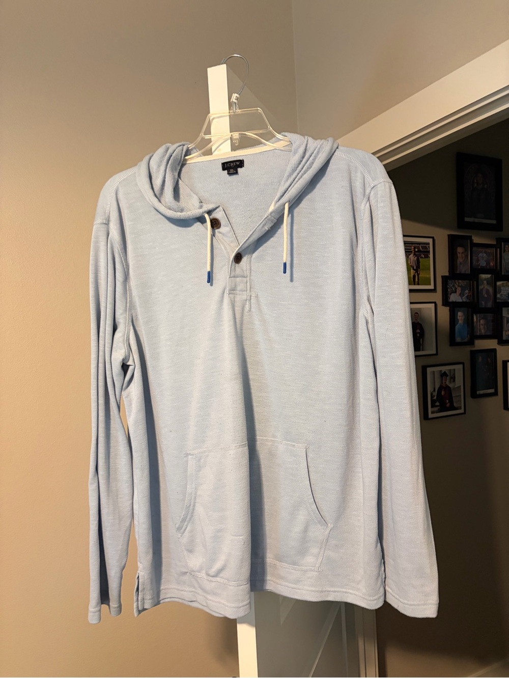 Light Blue Hooded Henley Sweater - Men size XL